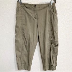 Chico's Khaki Green Cargo Crops/Capris size 12-14